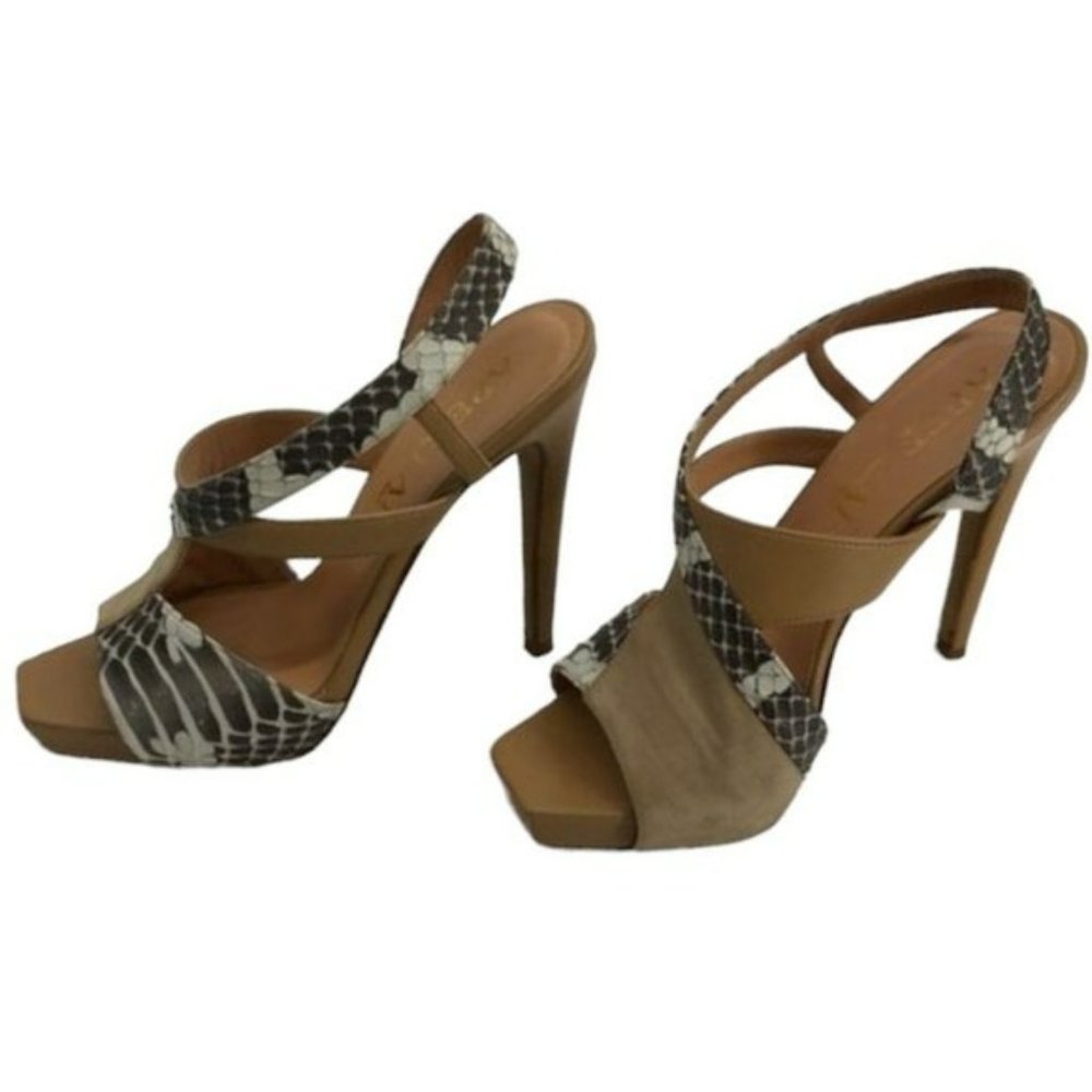 Aperlai Paris python suede nude tan sling back high heels 39